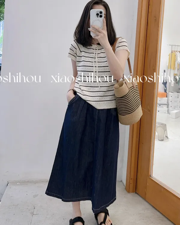 小时候女装店（no退no换）后面橡皮筋牛仔长半裙3033