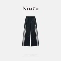 NILICO【时尚先锋】莱赛尔针织侧边条纹运动长裤休闲裤