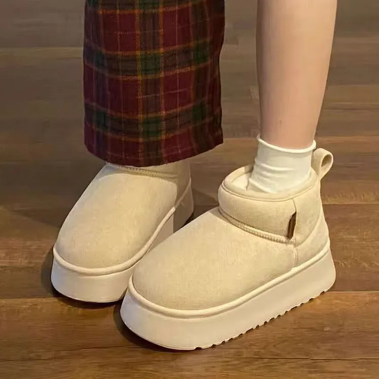 松糕厚底雪地靴女2025新款冬季加绒女鞋子增高面包鞋保暖加厚棉鞋