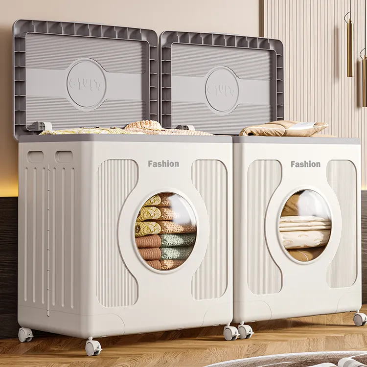 【顺丰包邮160L超大号】特大容量家用翻盖带滑轮折叠免安装收纳工具