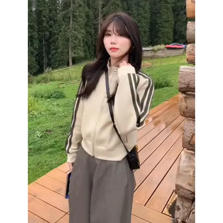 美式覆古立领卫衣外套女2025新款早秋季小个子短款拉炼夹克衫上衣