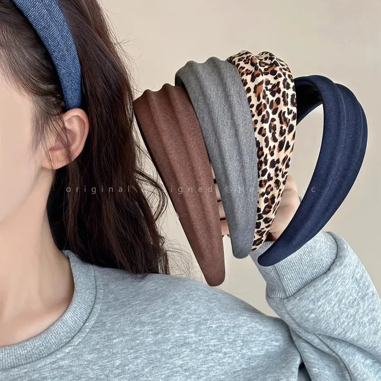 韩系复古豹纹发箍女时尚宽版防滑秋冬发饰外出百搭高颅顶压发头箍