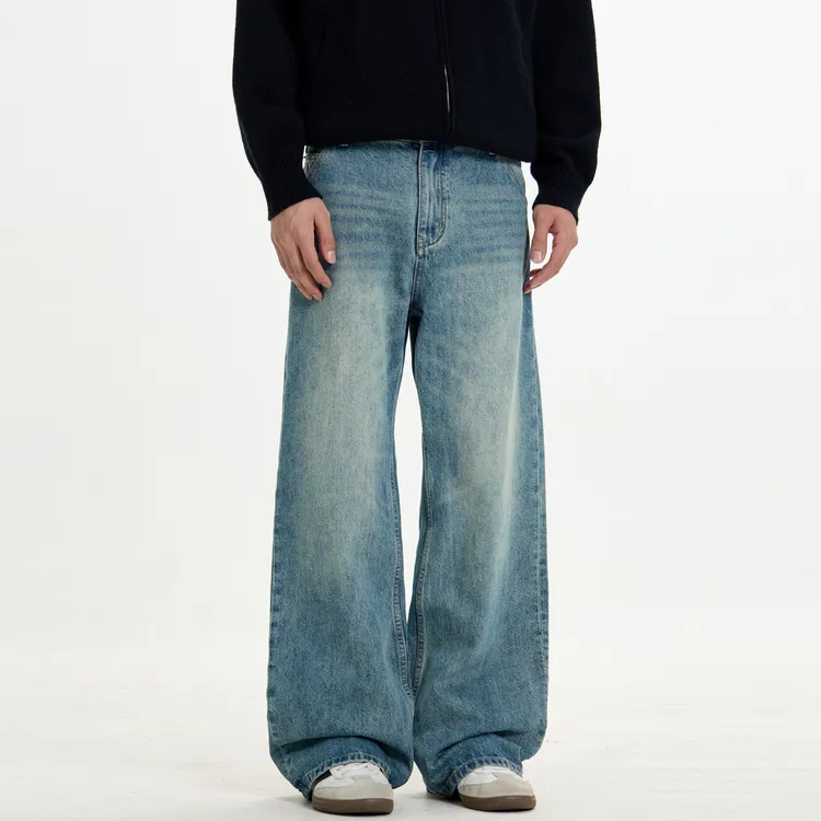 CDDR美式复古水洗磨白做旧直筒牛仔裤情侣cleanfit宽松休闲拖地裤
