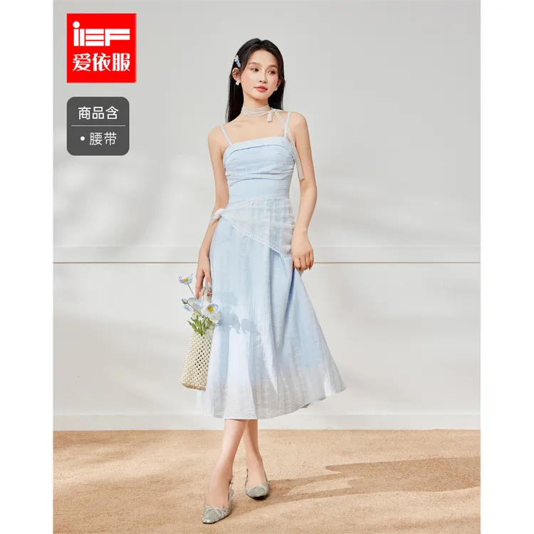 IEF/爱依服2025新款夏季蕾丝拼接时尚百搭显瘦梭织吊带中裙