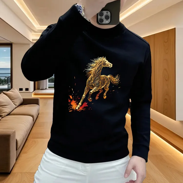 秋冬男装男加绒打底衫潮流长袖男士秋冬大码休闲卫衣上衣印花冬季