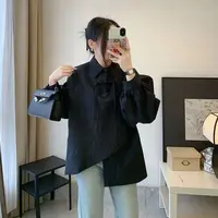 1835正品春秋宽松显瘦设计感压褶不规则百搭时尚衬衫上衣
