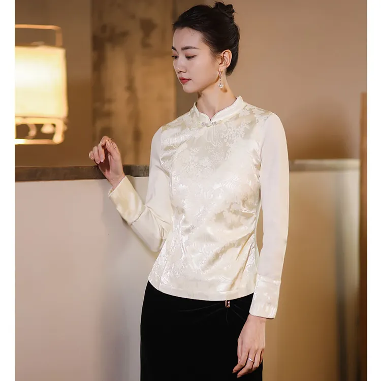 内搭衬衫气质时尚复古新款长袖中国风设计感立领新中式国风女装