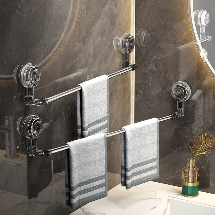 吸盘毛巾架卫生间免打孔浴室伸缩毛巾杆单杆置物架收纳拖鞋架挂架