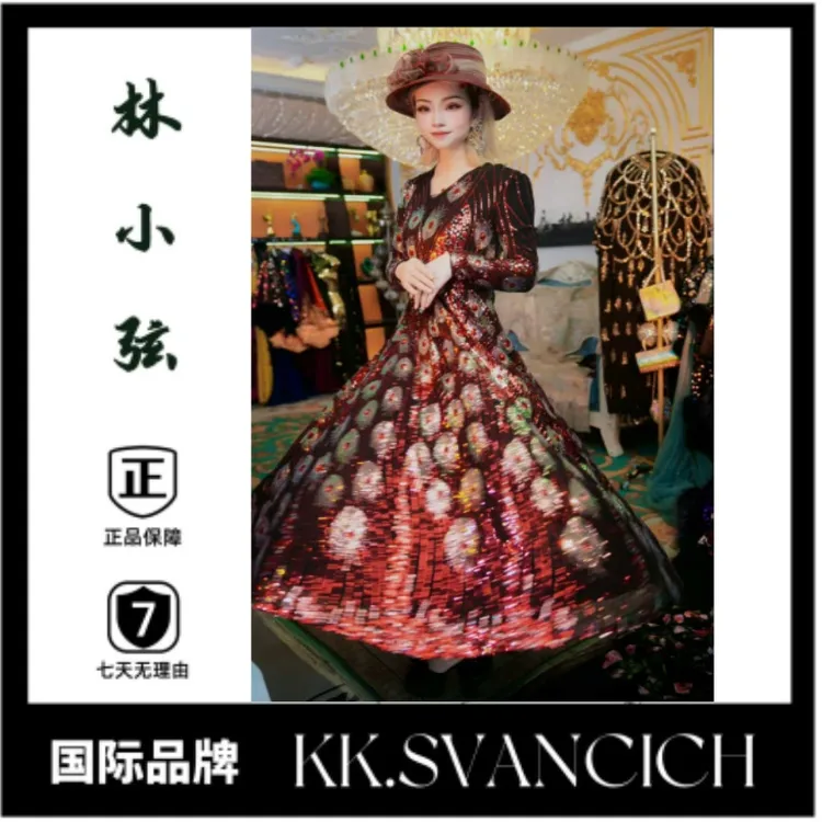 【孔雀仙子】762酒红色晚礼服超大摆连衣裙高端女装时尚晚宴装