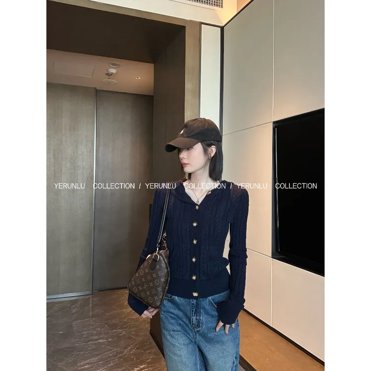 YERUNLU韩系高级感麻花长袖针织开衫女秋冬2025新款修身显瘦