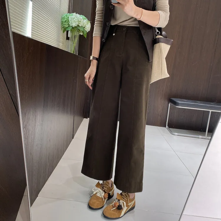 IMFLY金小金自制女装 休闲裤DYK2778早秋复古高腰直筒休闲裤子