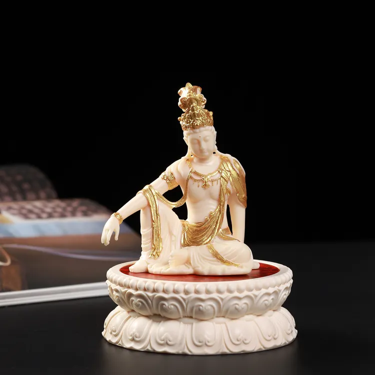 象牙果摆件创意观自在观音搭配莲花底座镶嵌瘿木瘤疤茶空间底座