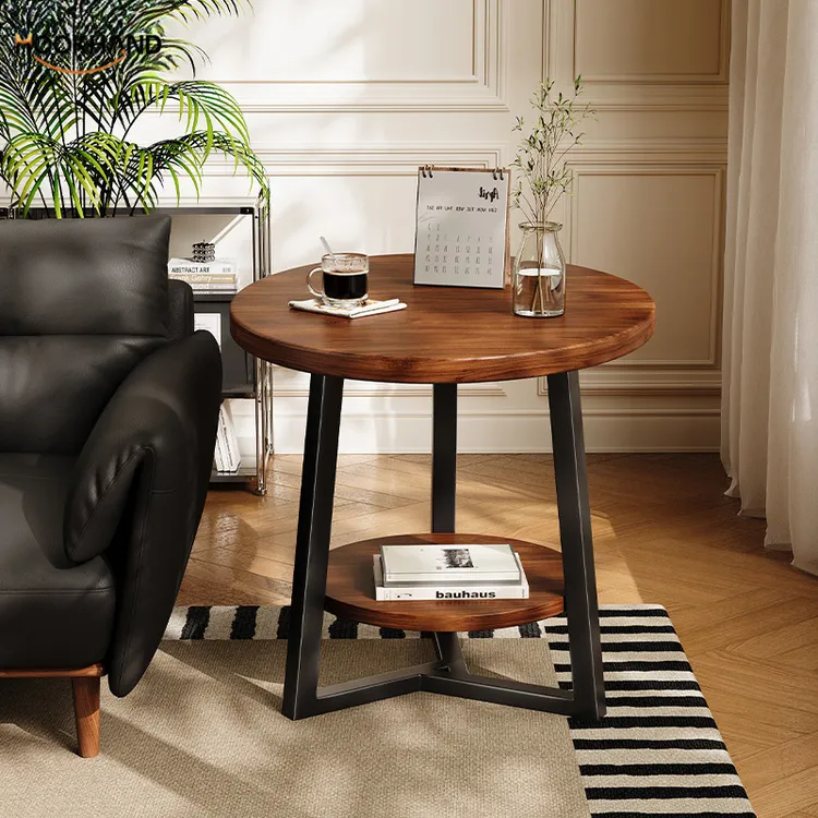 新中式圆形边几茶几客厅家用小户型沙发边几阳台小桌子茶桌床头柜