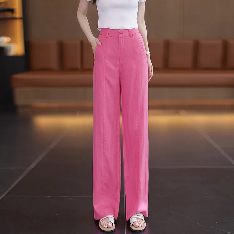 薄款天丝亚麻阔腿裤女2025夏季新款高腰显瘦百搭直筒宽松棉麻裤子