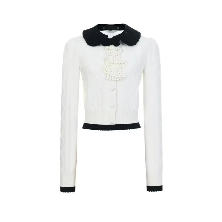 拉飞姆2026春 丝绒领撞色针织外套LF26C01ZM231