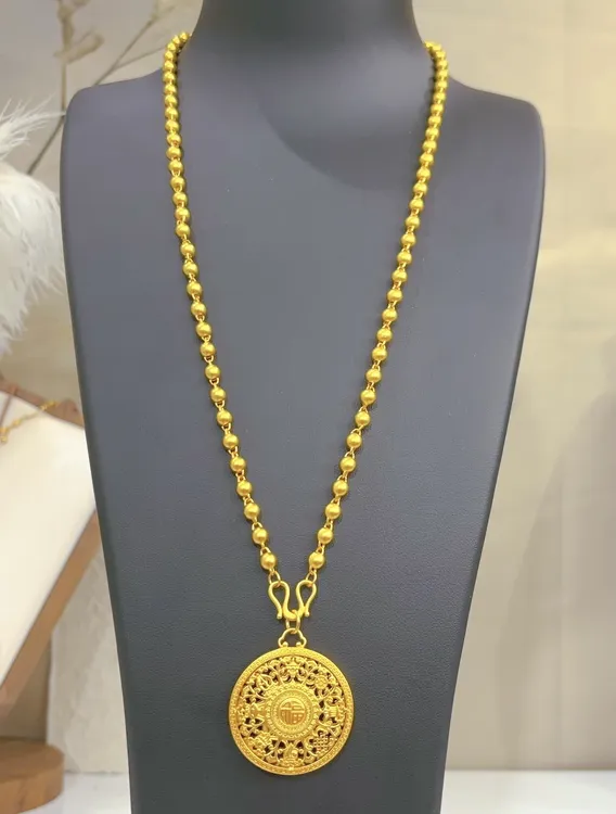 铜合金项链 精工卡5/卡6mm哑光珠珠链配万福罗盘