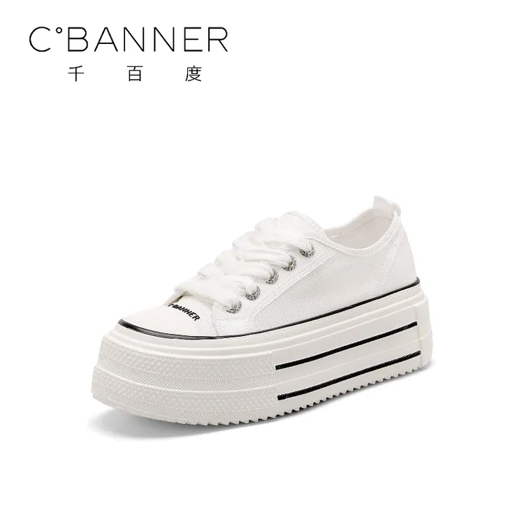 C.BANNER/千百度厚底小白鞋女2025松糕百搭休闲ins潮厚底板鞋