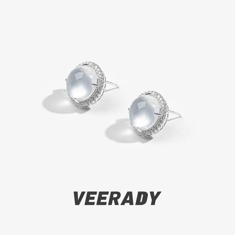 925银耳饰 小众耳钉女新中式玉石耳环国风气质耳饰百搭轻奢