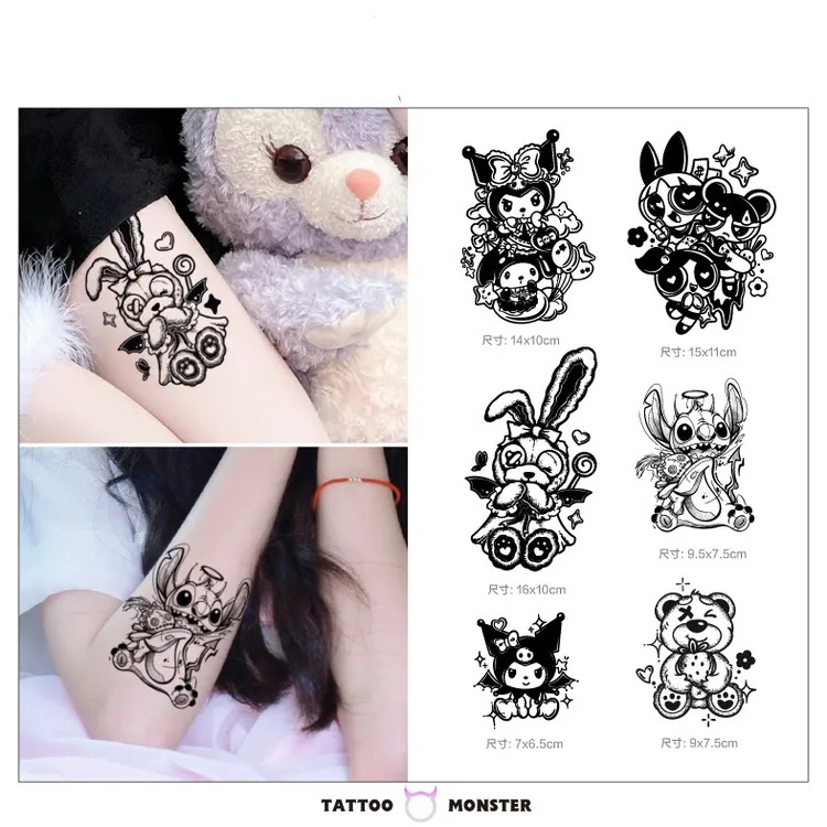 史迪仔飞天小女警防水持久贴果汁纹身贴草本半永久纹身图案女草本