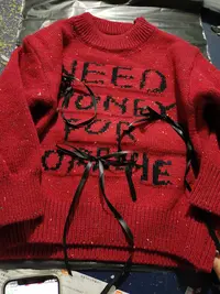 女童安哥拉红蝴蝶结毛衣