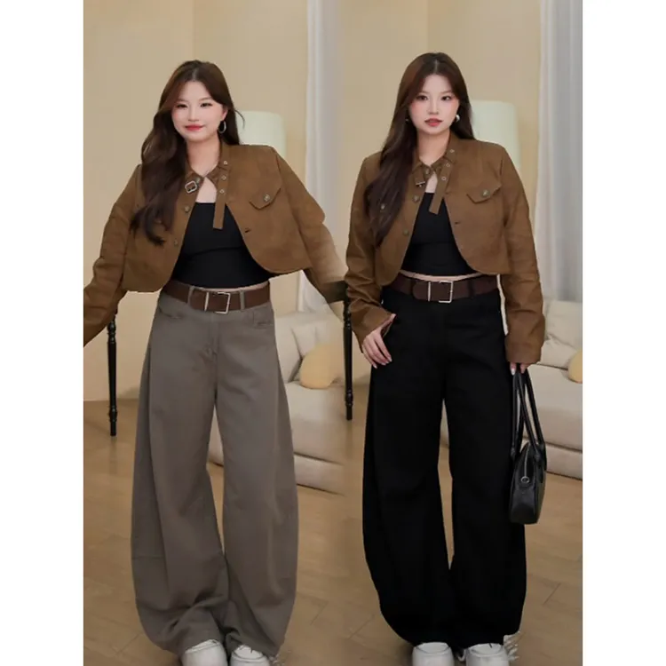 【里里】新款美式宽松大码牛仔裤显瘦设计感美拉德廓形弯刀牛仔裤