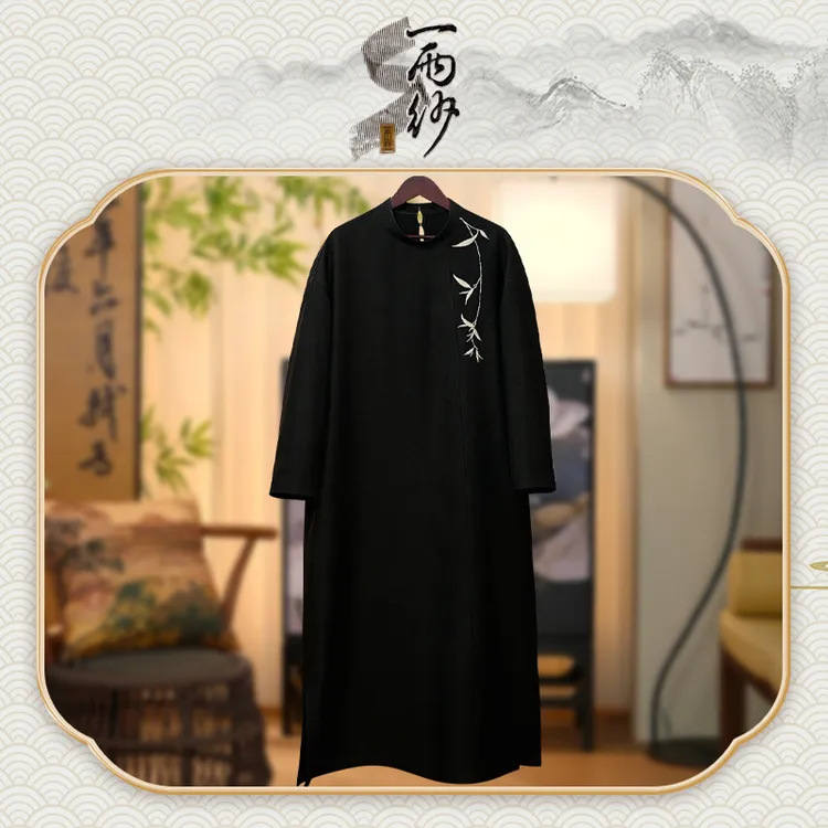 【儒雅竹●响云纱】253208桑蚕丝香云纱连衣裙长袍新中式50