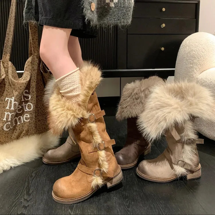 莫斯科俄式穿搭长筒靴雪地靴女2025冬季新款加绒加厚高筒百搭靴子