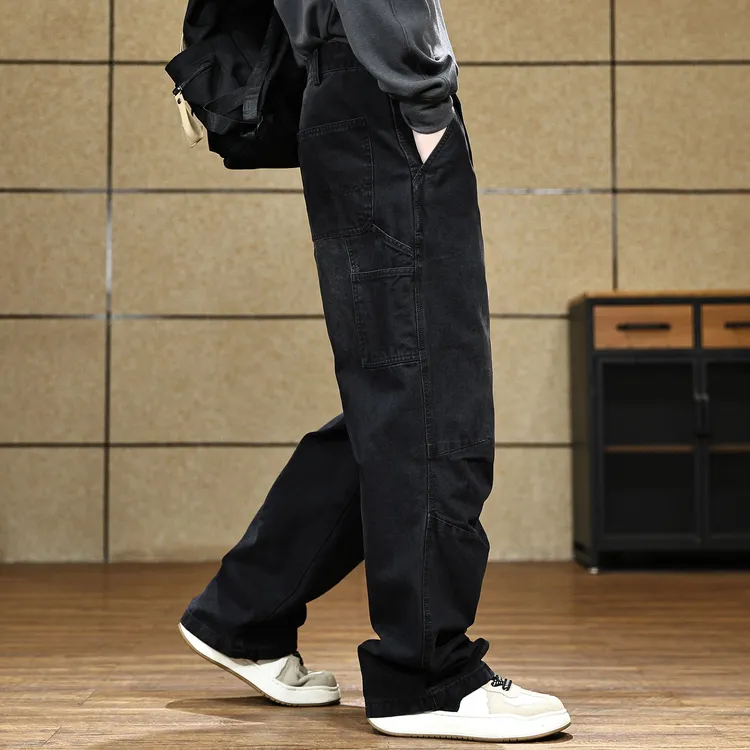 美式复古纯棉多口袋工装裤子男款直筒裤秋季高街痞帅宽松休闲裤男