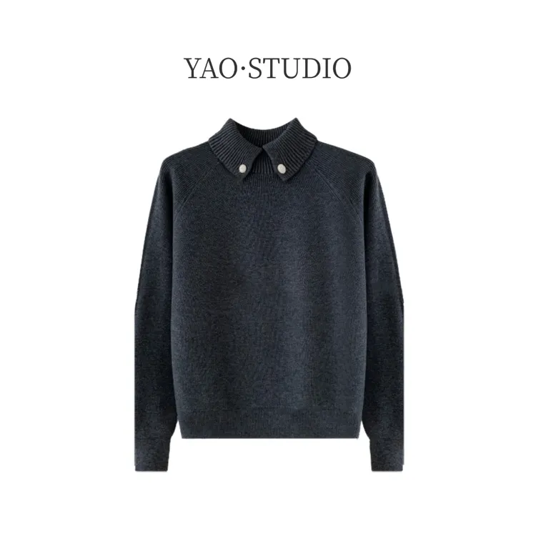 翻领毛衣女秋冬长袖高级感宽松显时尚打底针织衫上衣休闲