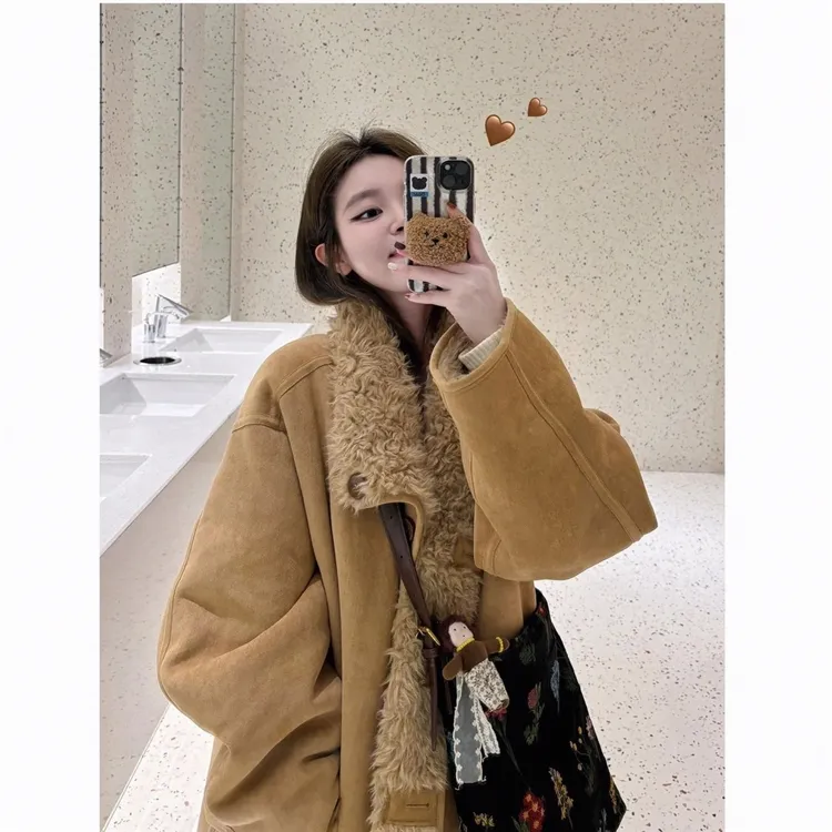 双面穿韩版立领仿皮草秋冬保暖毛绒绒加厚大衣皮毛一体羊羔毛外套