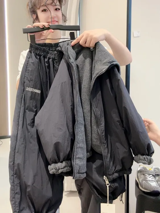 儿童冬季加绒套装休闲连帽宽松加厚韩版秋冬男童中大童百搭时尚