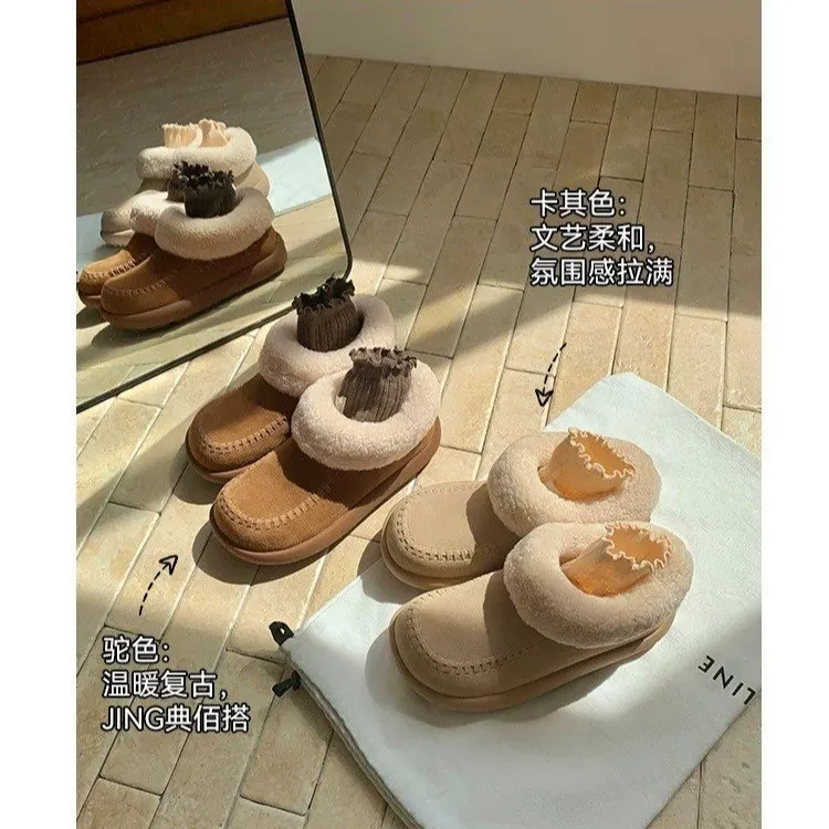 厚款雪地靴时尚雪地靴冬季成人棉鞋保暖低帮加绒厚底雪地靴