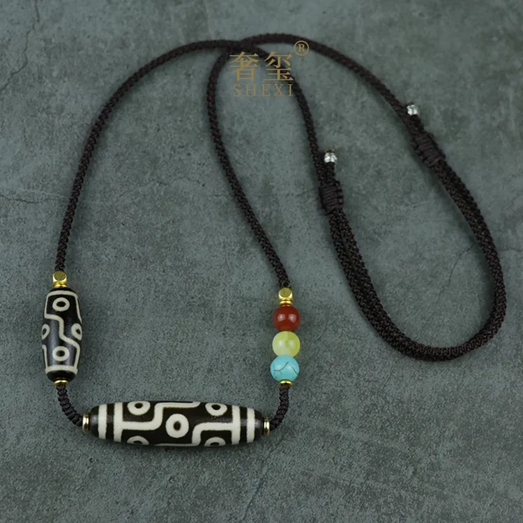 非金属布艺吊坠 九眼天然西藏真品男女帅气藏式横穿锁骨项链挂坠