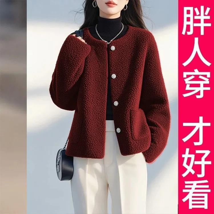 200斤高档大码法式安格拉红外套女2025新款秋冬季独特短款上衣