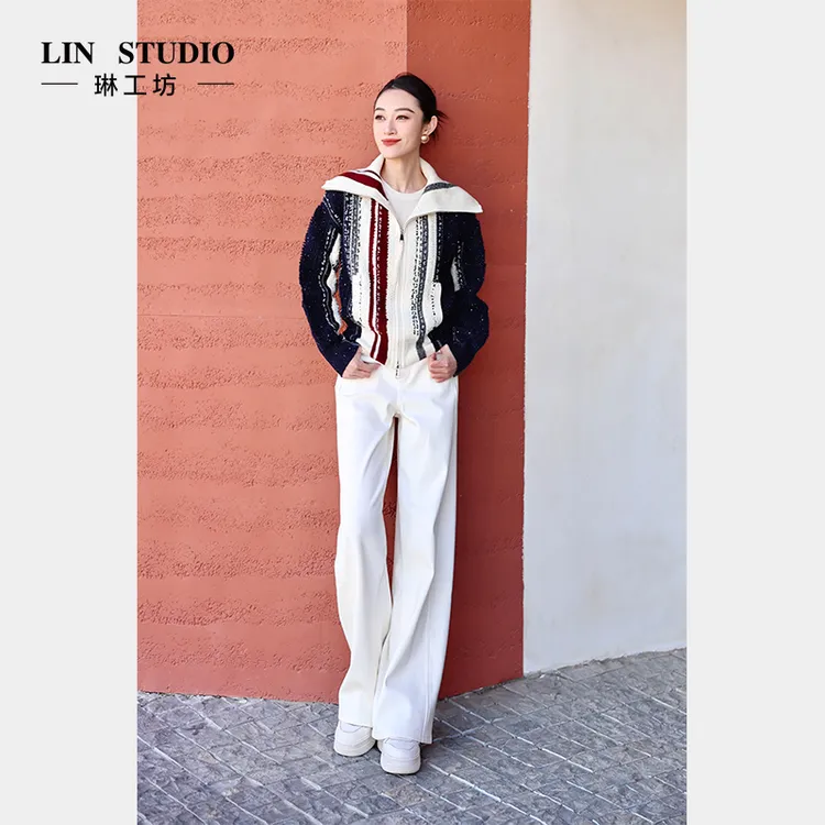 【棉 加绒】琳工坊“濛烟”白色加绒牛仔裤时尚百搭休闲气质唐琳设计