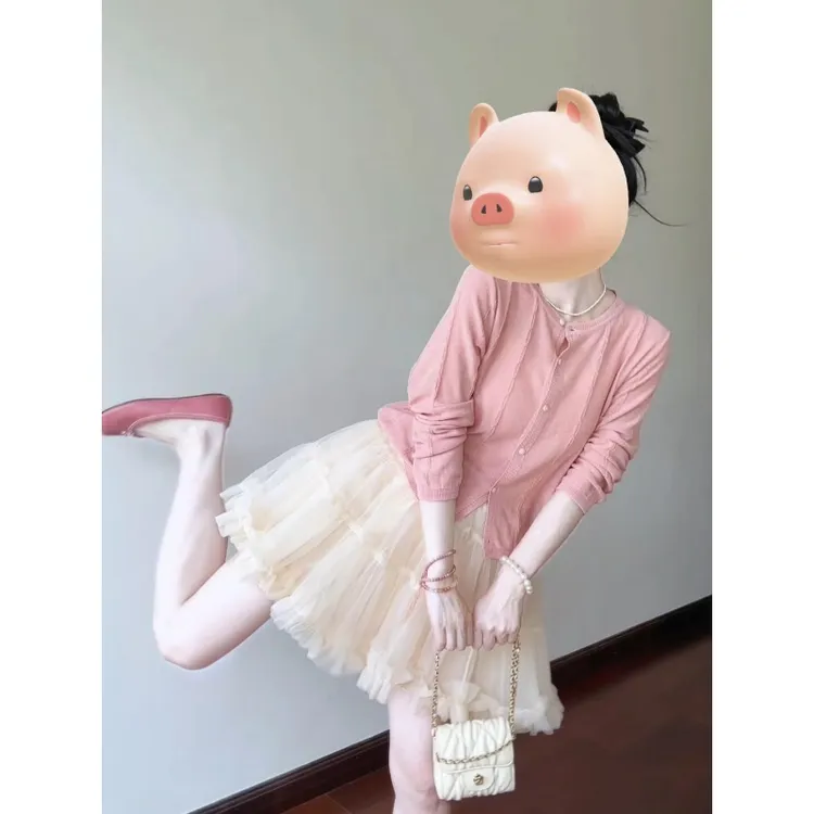 MARIE.COCO针织小衫木耳边裙摆网纱蓬蓬裙a字裙半身裙女两件套装