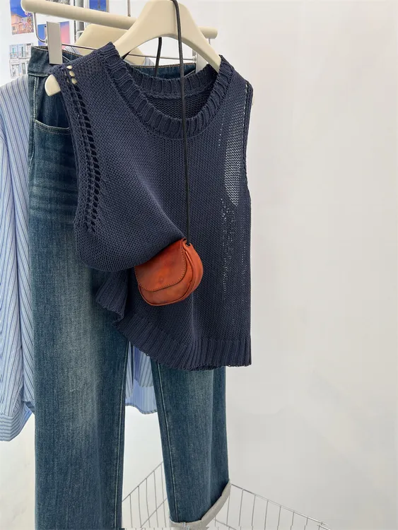 软糯薄款针织吊带外穿无袖上衣夏季显白chic镂空透气减龄打底背心