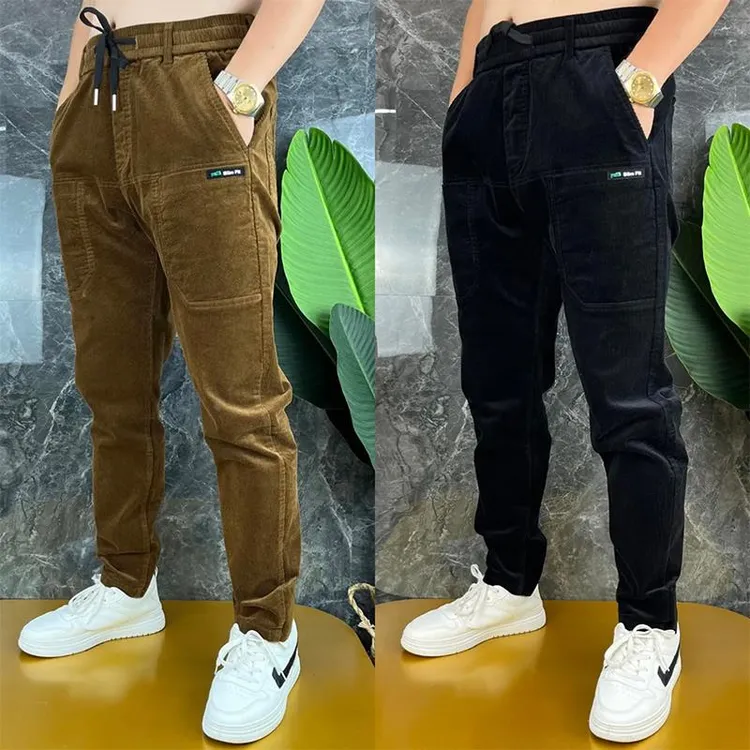 春秋新款条绒休闲裤男士高品质潮流六兜长裤子时尚百搭宽松小脚裤