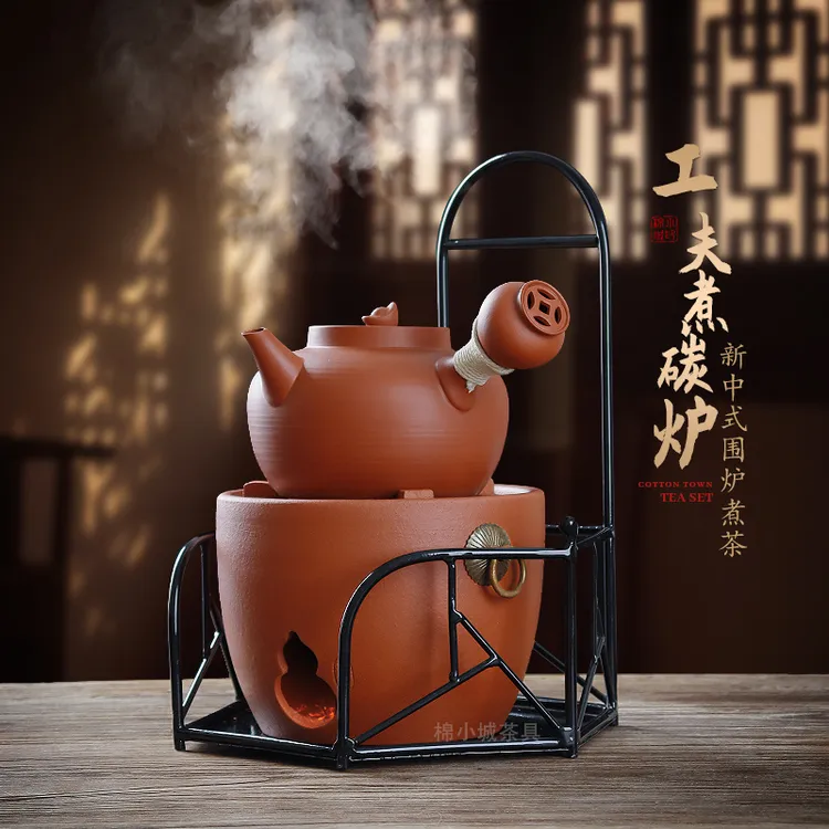 棉小城温茶器红泥烧碳炉砂铫壶家用户外煮水木炭围炉煮茶高端茶器