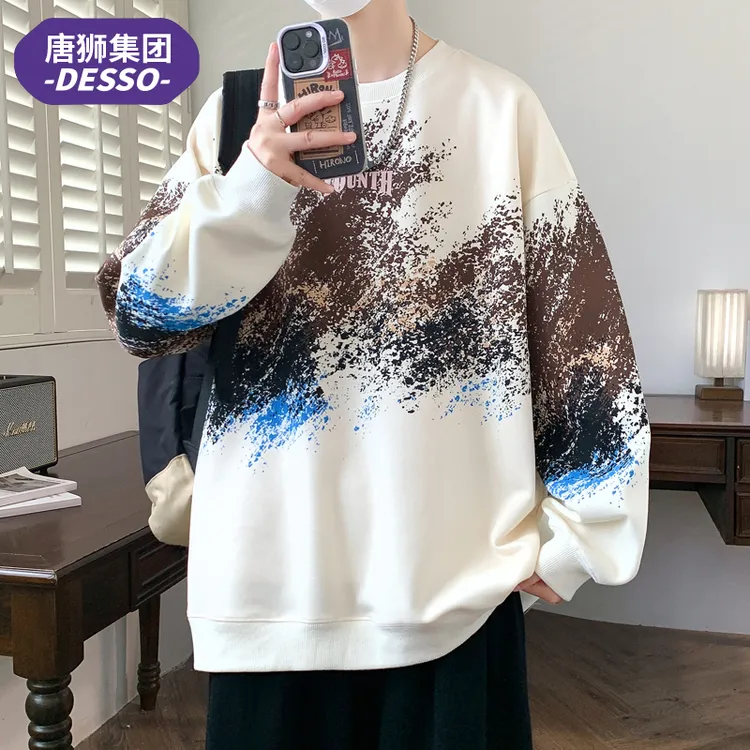 唐狮集团DESSO青少年潮牌撞色渐变卫衣男士秋季宽松长袖学生上衣