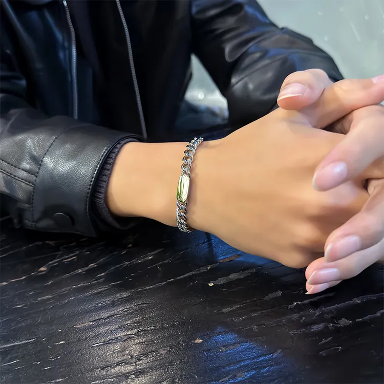 钛钢手链 古巴手链男款小众设计高级感美式钛钢银色不掉色手环潮