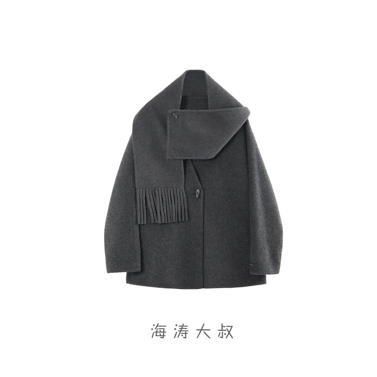 【海涛大叔】「伯爵」纯绵羊毛一粒扣大V领短款双面绒大衣