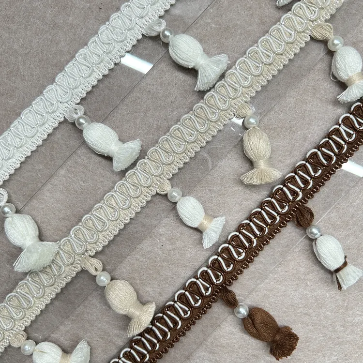 小谢窗饰 手工棉线珍珠吊球窗帘花边穗子田园风装饰配件