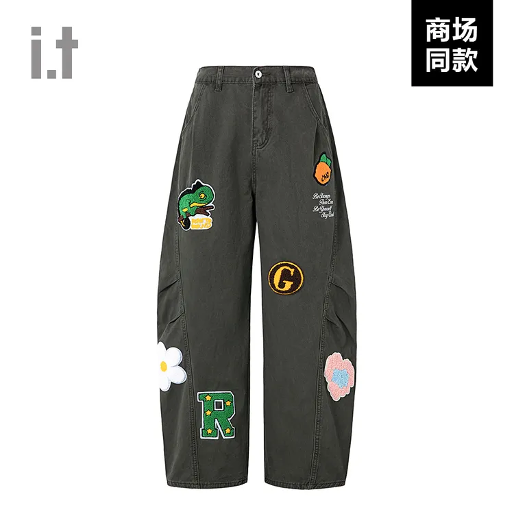 I.T潮牌CHOCOOLATE秋季趣味可爱图案刺绣宽松弯刀阔腿休闲裤男女