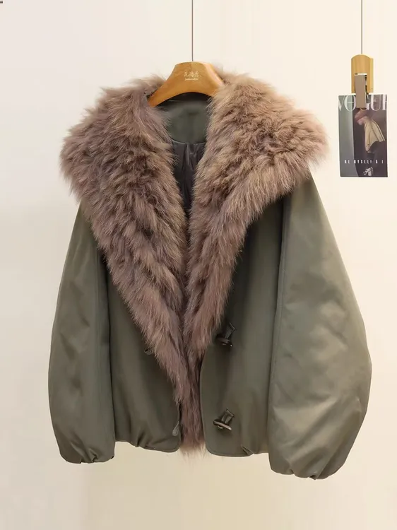 鹅绒大狐狸毛长外套2523