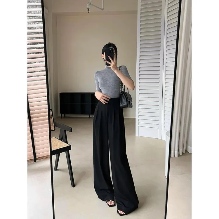 西装显瘦阔腿裤秋季新款时尚高腰休闲裤垂感显瘦阔腿裤AM25888