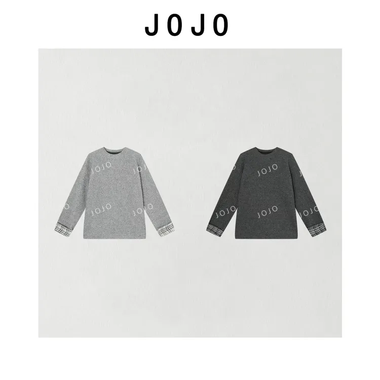 玖了个玖 2025冬款 极简百搭格纹拼接袖口加厚毛呢上衣 2510C7020