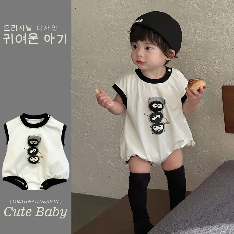 【1.5万人收藏】婴儿包屁衣2025夏季薄款卡通煤球精灵无袖短哈A类亲