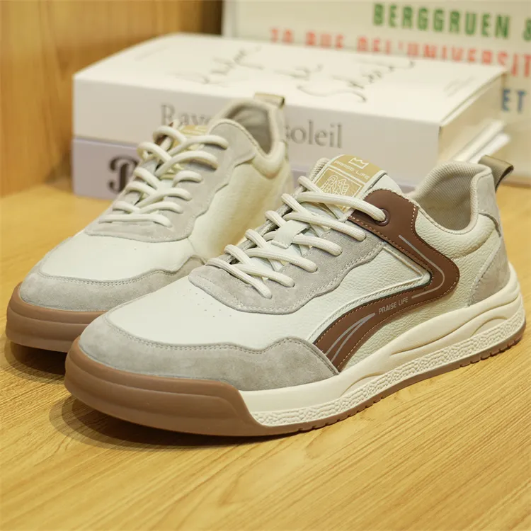 秋季男士拼色时尚百搭运动休闲鞋男款真皮透气轻质厚底板鞋3Y111