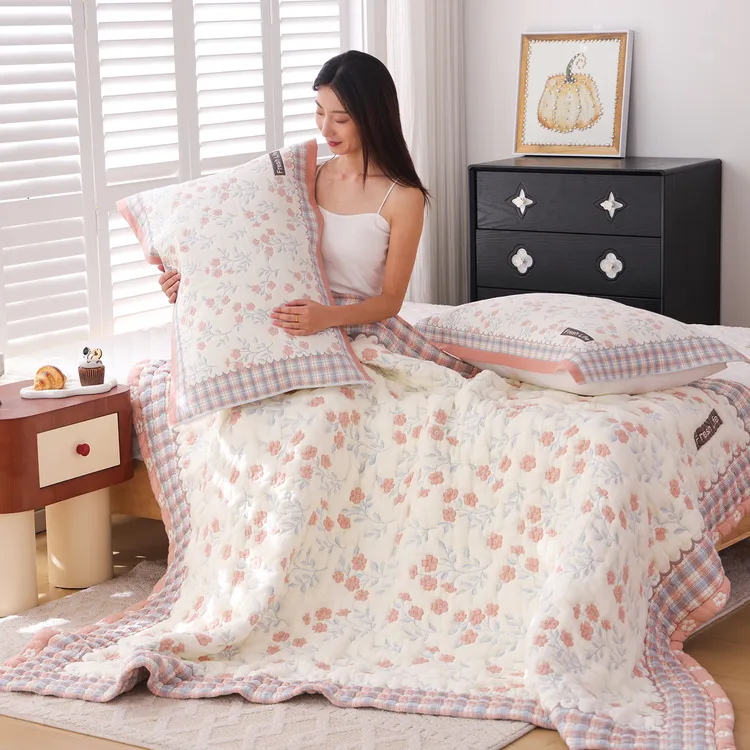 十层加厚纯棉纱布盖毯全棉柔软泡芙被春秋卡通可爱单人沙发毛巾被